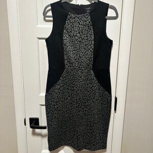 Ann Taylor Black Sheath Dress with Animal Print – Size 6